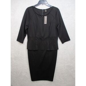 NWT Black Peplum Sheath Dress Women's Size Midi Pencil Office Career Stretch